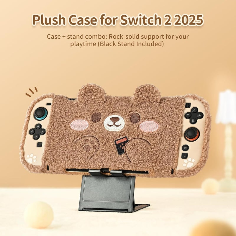 GEEKSHARE Plush Case Compatible with Switch 2 (2025), NS2 Protective Cover for Switch Console and Grip Joy Controller, Plush Bear - Image 2